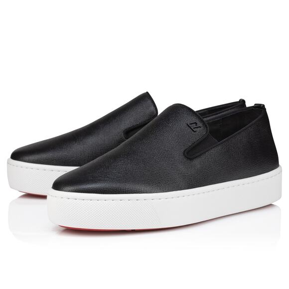 Christian Louboutin Men Boatissimo Flat Black Leather Slip On Sneakers 44.5 11.5 - Picture 1 of 16